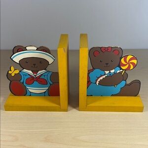 Vintage Yellow and Blue Stuffed Animal Bookends